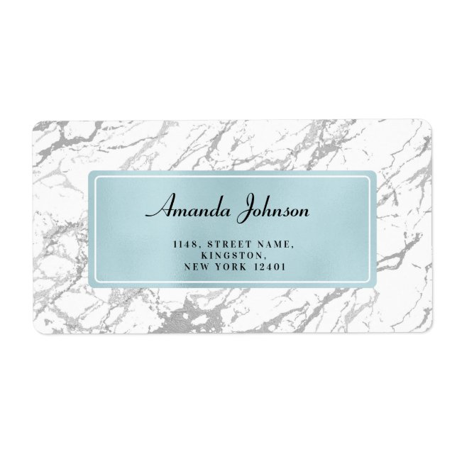 Étiquette Marbre gris bleu Argent Retourner l'adresse Étique (Devant)