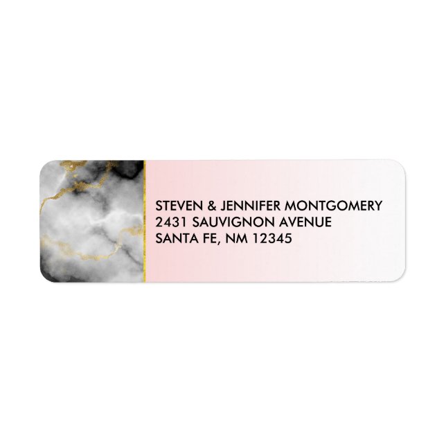 Étiquette Marbre gris lisse moderne avec ruban or (Devant)