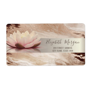 Étiquette Marbre marron doré à rayures modernes Lotus