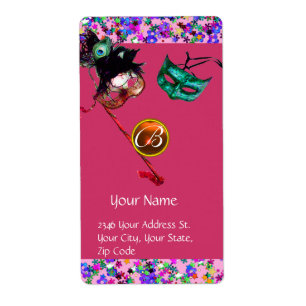 Étiquette MARDI GRAS MASQUERADE Confetti Gem monogramme