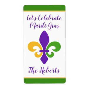 Étiquette Mardi Gras NOM Vert Or Violet Fleur de Lis
