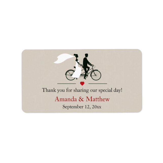 Étiquette Mariage à bicyclette Tandem Favoriser les Étiquett (Devant)