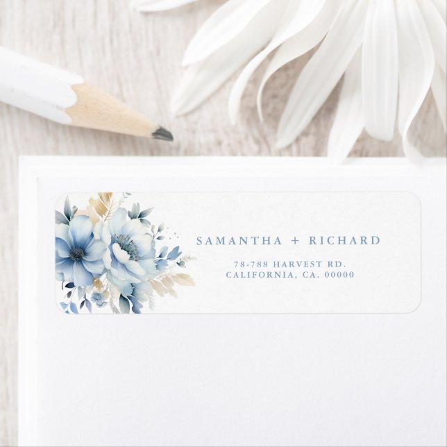 Étiquette Mariage à fleurs de printemps bleu bleu marine Dus (En situation)