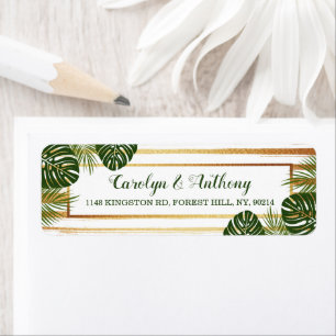 Étiquette Mariage à la plage Gold Foil & Green Palm Leaf