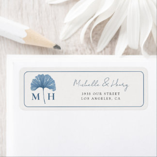 Étiquette Mariage à l'aquarelle botanique bleu poussiéreux M
