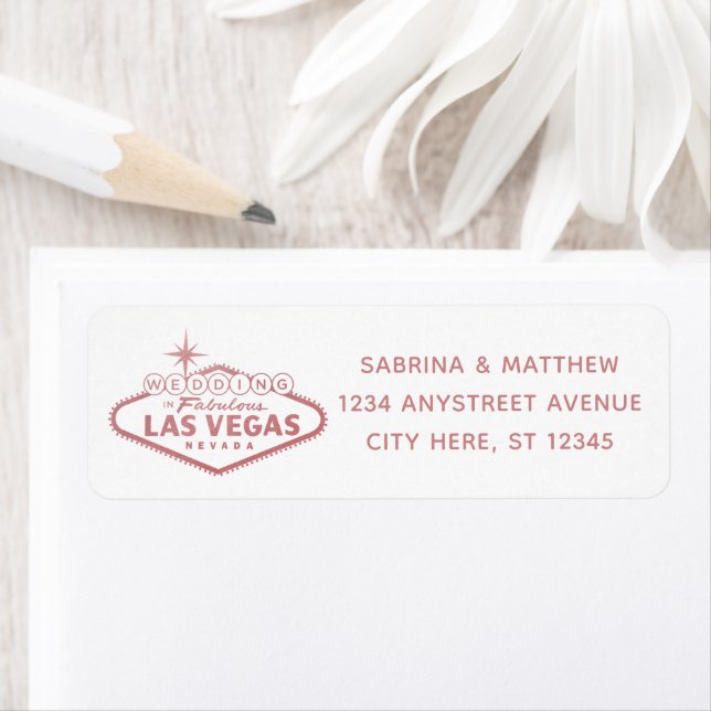 Étiquette Mariage à Las Vegas Rose Gold Retour Adresse (En situation)