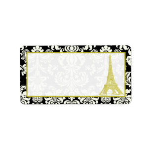 Étiquette Mariage à Paris Black Damask Adresse postale
