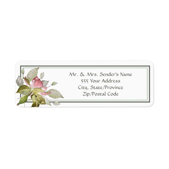 Étiquette Mariage Adresse de retour Aquarelle Roses roses ro (Devant)