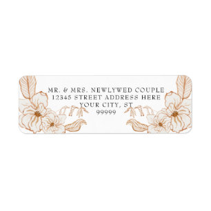 Étiquette Mariage Adresse de retour Terra Cotta Rose Floral 