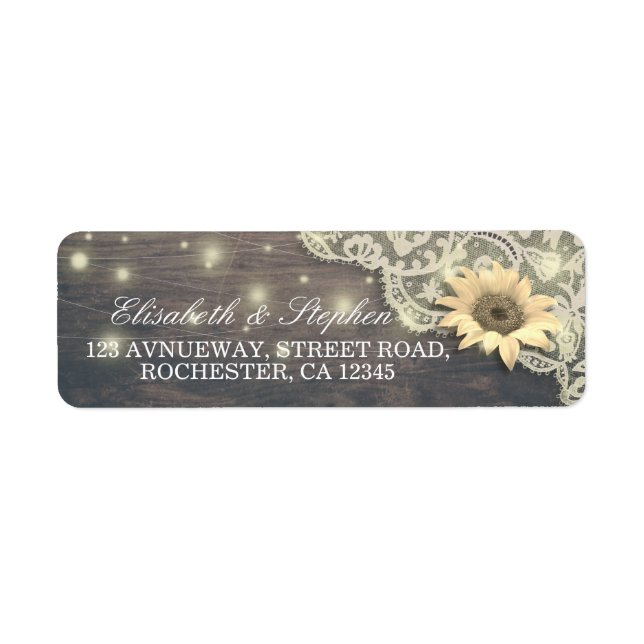 Étiquette Mariage Adresse Dentelle Tournesol Rustique Lumièr (Devant)