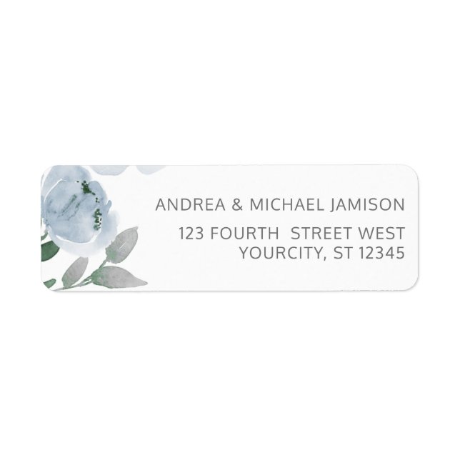 Étiquette Mariage Adresse Dusty Blue Grey Aquarelle Florale (Devant)
