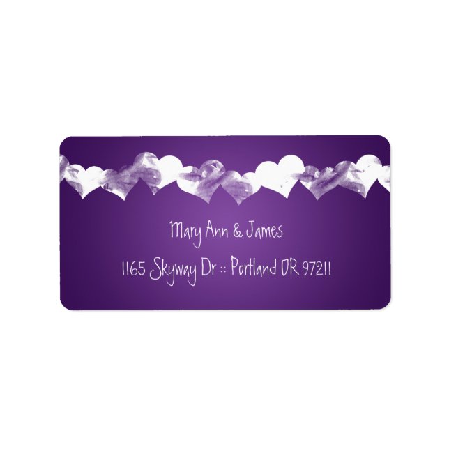 Étiquette Mariage Adresse Grunge Hearts Purple (Devant)