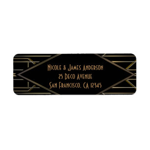 Étiquette Mariage Art Déco Gatsby Glam des années 20 noir et