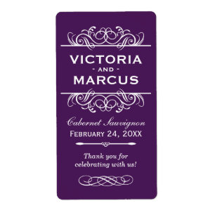 Étiquette Mariage aubergine bouteille Monogramme Favoriser l