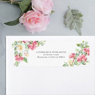 Étiquette Mariage aux Roses de Couleur Rose Pâle/Ivoire à l'
