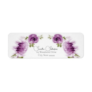 Étiquette Mariage aux Roses et Pivoines Fuchsia Aquarelle
