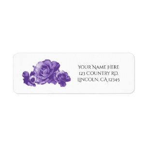 Étiquette Mariage aux Roses Vintage Aquarelle Violette