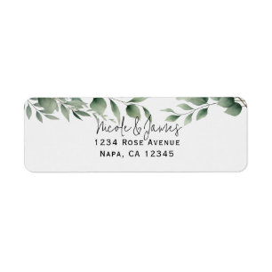 Étiquette Mariage Blanc Moderne au Feuillage Minimal