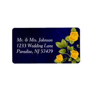 Étiquette Mariage bleu foncé et rose jaune