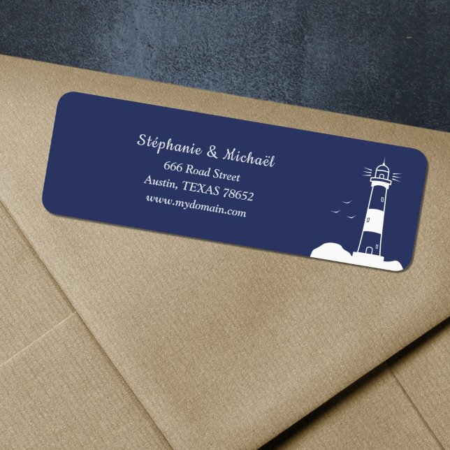 Étiquette Mariage bleu Lighthouse Navy Adresse de retour (Lighthouse Navy Blue Wedding Return Address Label)