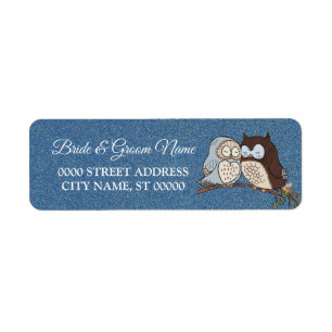 Étiquette Mariage Blue Brown Owl Parties scintillant Adresse
