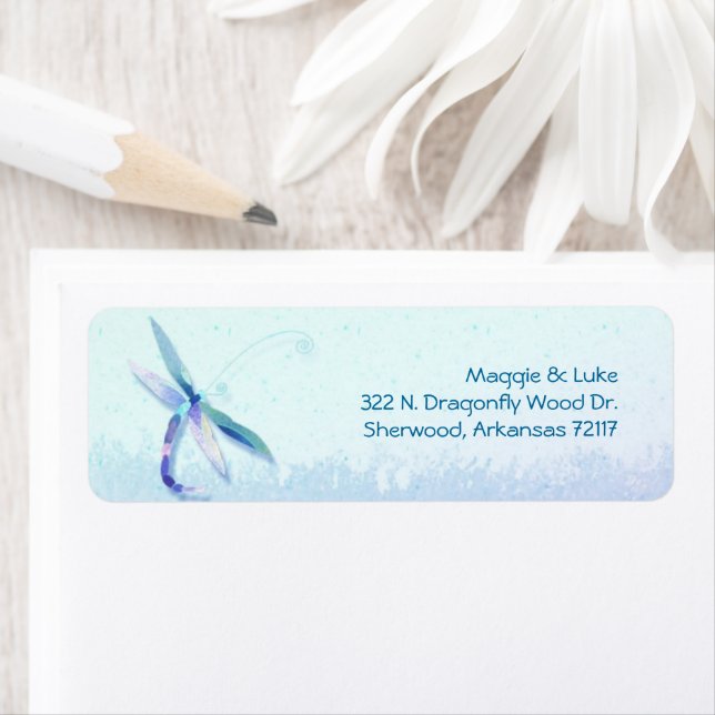 Étiquette Mariage Blue Dragonfly (En situation)