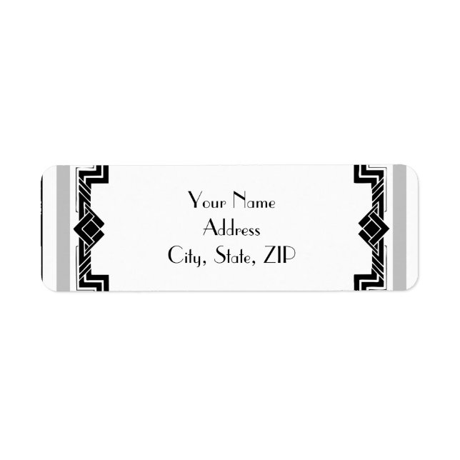 Étiquette Mariage cadre Art déco noir blanc et argent (Devant)