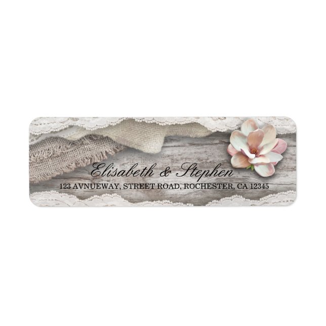 Étiquette Mariage campagnard floral en dentelle de bois rust (Devant)