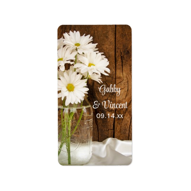Étiquette Mariage campagnard Mason Jar et White Daisies (Devant)