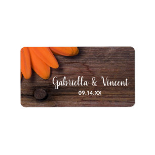 Étiquette Mariage campagnard rustique en bois d'orange
