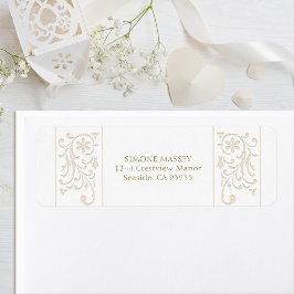 Étiquette Mariage Chic Formel Bordure Ecru à Rinceaux
