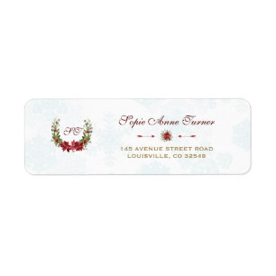 Étiquette Mariage Chic Poinsettia Wreath Winter Snowflakes