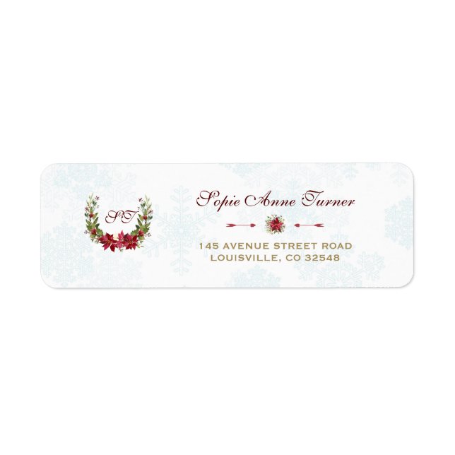 Étiquette Mariage Chic Poinsettia Wreath Winter Snowflakes (Devant)