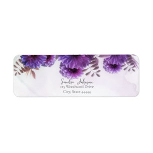 Étiquette Mariage Chrysanthème Aquarelle Violette