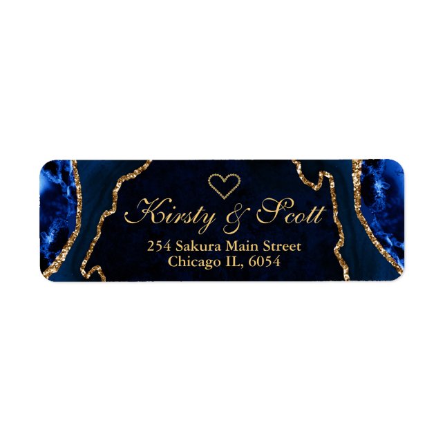 Étiquette Mariage d'agate Parties scintillant Blue Gold Faux (Devant)