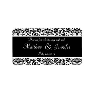 Étiquette Mariage damassé noir et blanc Favoriser les Étique