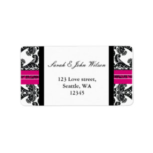 Étiquette Mariage damassé noire et rose