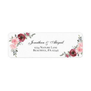 Étiquette Mariage d'aquarelle bleu rose bordeaux