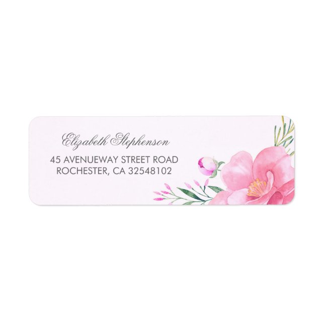 Étiquette Mariage d'aquarelles florales roses et bleues (Devant)
