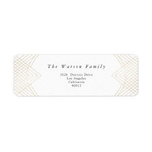 Étiquette Mariage d'Art Déco Géométrique Ovale Blanc Or