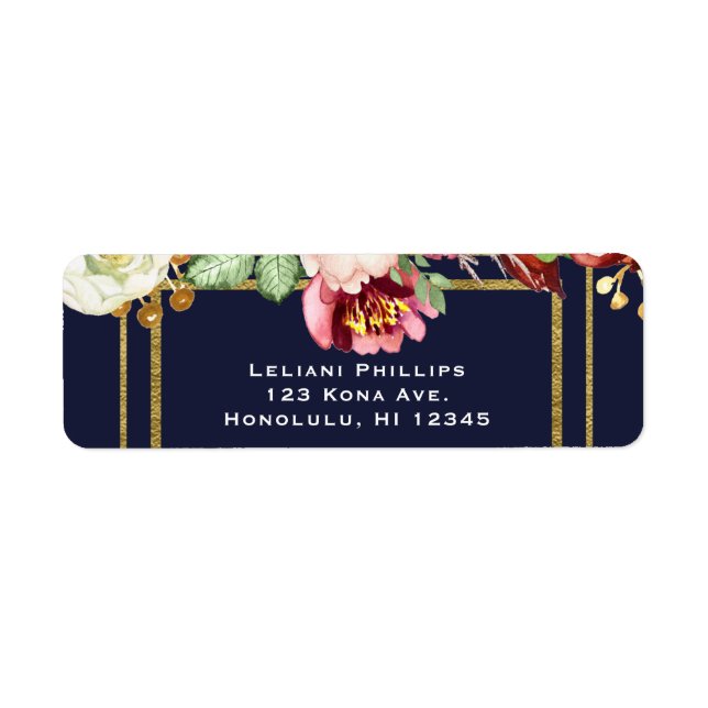 Étiquette Mariage de automne Blue & Gold Chic Bold Floral Ma (Devant)
