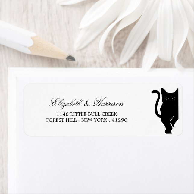 Étiquette Mariage de chat noir Whimsical moderne (En situation)