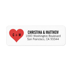 Étiquette Mariage de coeur noir blanc rouge Adresse de retou