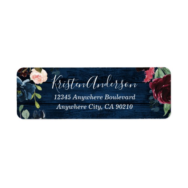 Étiquette Mariage de couronnes bleu marine bleu bordeaux ble (Devant)