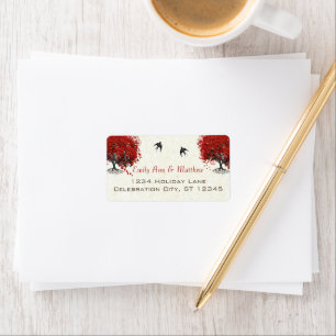 Étiquette Mariage de feuille de coeur rouge