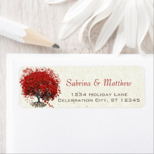 Étiquette Mariage de feuille de coeur rouge