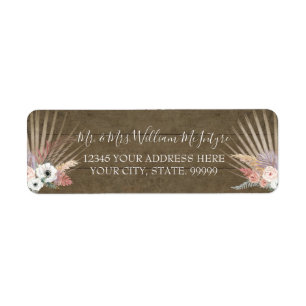 Étiquette Mariage de feuille tropicale rose rose pâle en boi