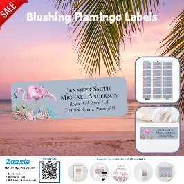Étiquette Mariage de Flamants roses tropicaux