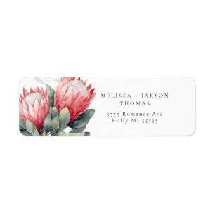 Étiquette Mariage de fleurs d'aquarelle en teinte Protea