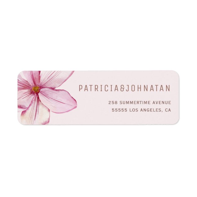 Étiquette Mariage de fleurs de magnolia rose aquarelle (Devant)